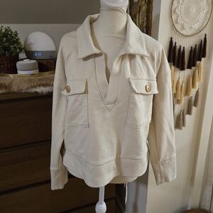 Banana Republic Long Sleeve Collared Top With Button Pockets